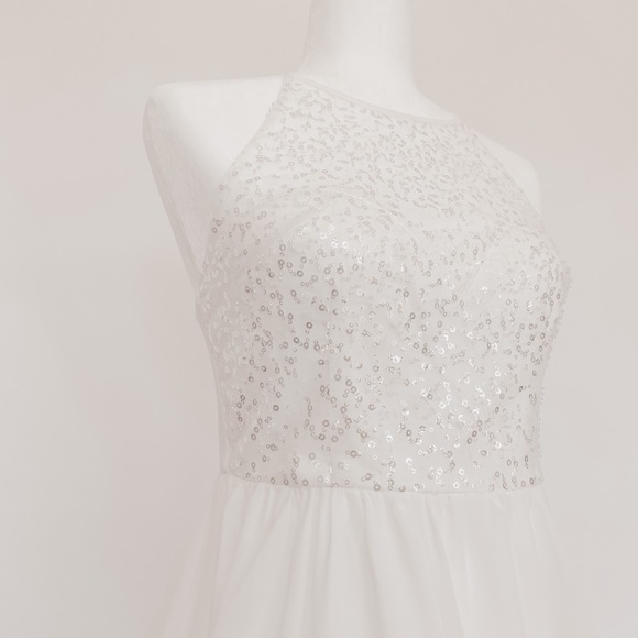 NWT White Mini Dress with Sequined Bodice - Picture 6 of 8